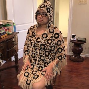 Global groove wool knitted poncho